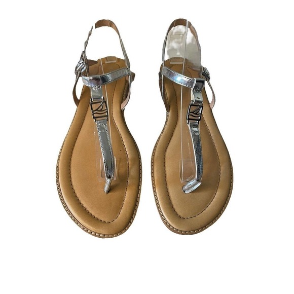 Sperry Top Sider Women's Silver Metallic T-Strap Flat Sandals Size US 7.5 - Picture 1 of 9